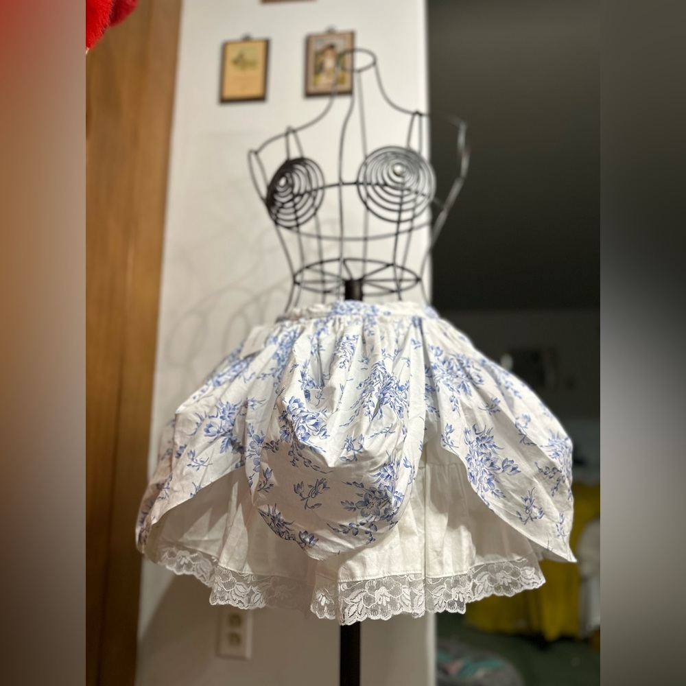 Selkie Blue and White Floral Mini Skirt